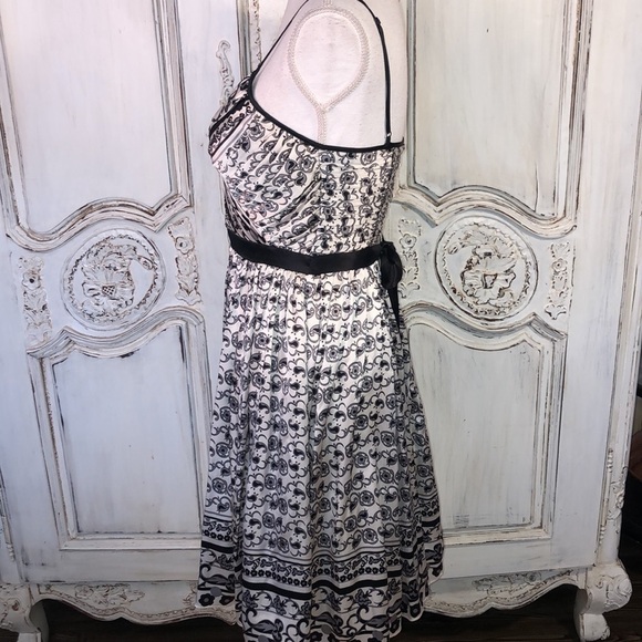 Arden B. 100% Silk Black and White Print Waisted Gathered Spaghetti Strap Dress - Picture 6 of 13